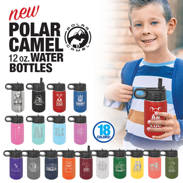 Kid's Sized 12 oz. Water Bottle with built in straw -18 colors available
