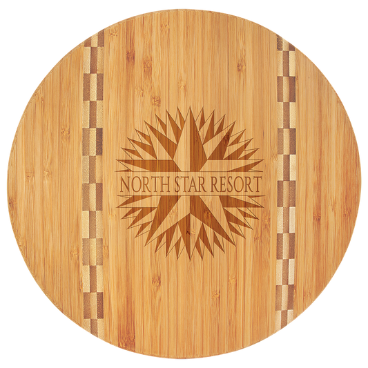 Bamboo Round Cutting Board with Butcher Block Inlay 11-3/4"