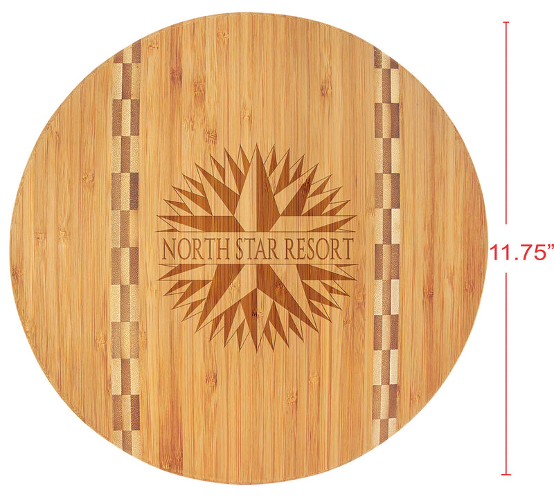 Bamboo Round Cutting Board with Butcher Block Inlay