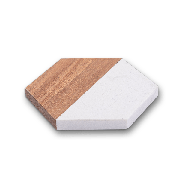 Hexagon White Marble & Acacia Wood Coaster approx. 4"x4" (one each)