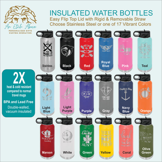 32 oz. Water Bottle with built in straw -18 colors available